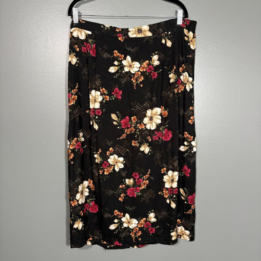 Jaclyn Smith Vintage Black Floral Cottage Y2K Midi Skirt - Women's Plus Size 1X